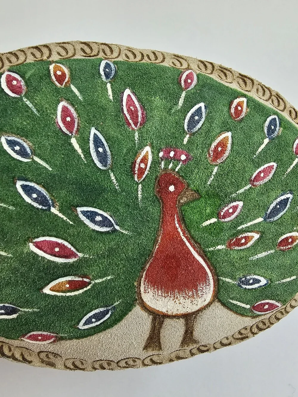 Vintage Tooled Suede Leather Peacock Trinket Box Personalized Adriene Red Velvet
